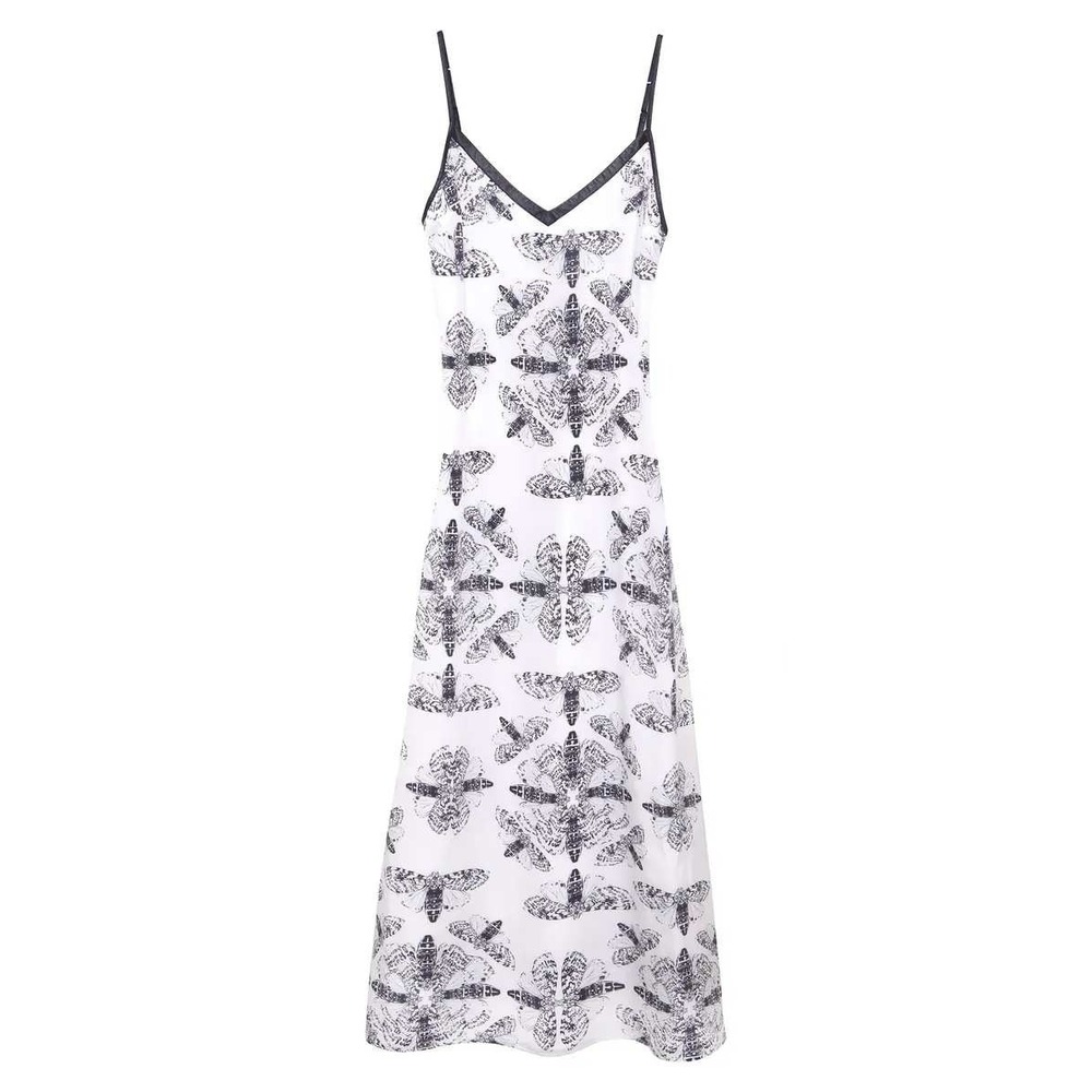 AS by DF Maxi Dress S White Black Moth Print Silk Floral Whimsigoth,Ethereal